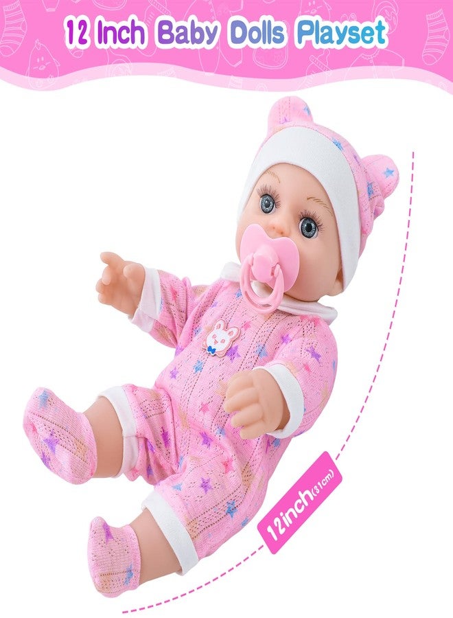 BDDOLL 12" Baby Doll in Gift Box with Pink Backpack, Cloths, Feeding Bottle and Pacifier, First Baby Dolls for Toddlers 3 Years and Up - Image 3